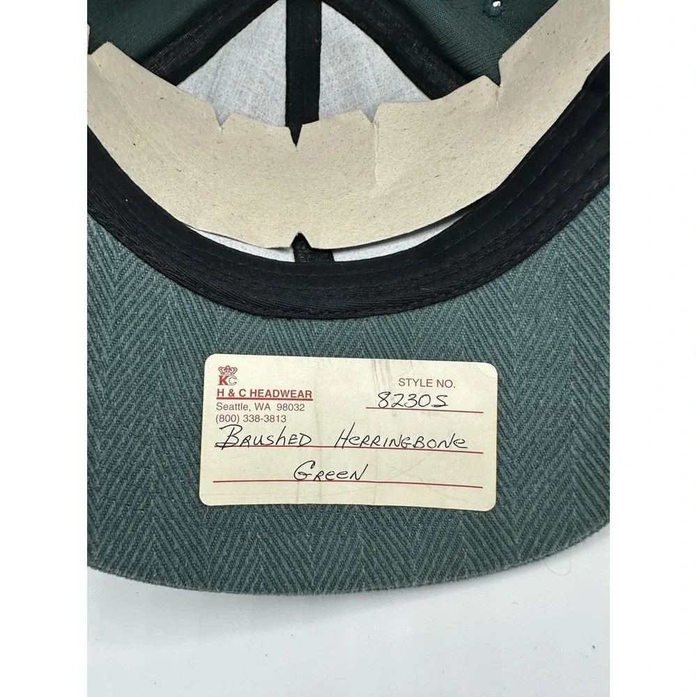 Vintage HeadShot KC Caps Green Herringbone Strapback Hat Blank NOS Cap